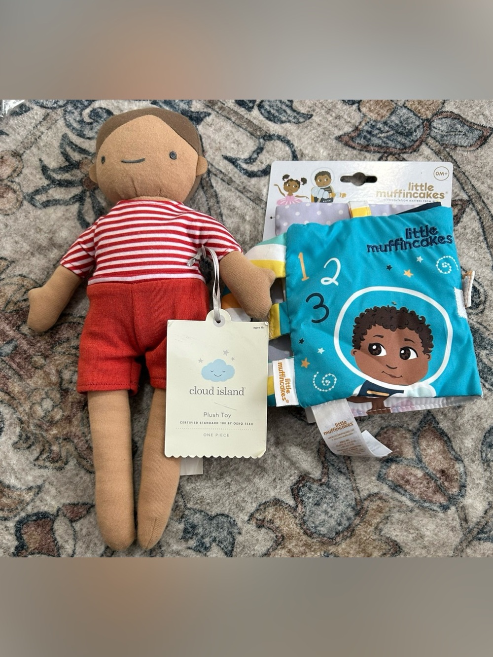 NWT Set Clou Island Red Striped Plush Doll and Little Muffincakes Soft Book
